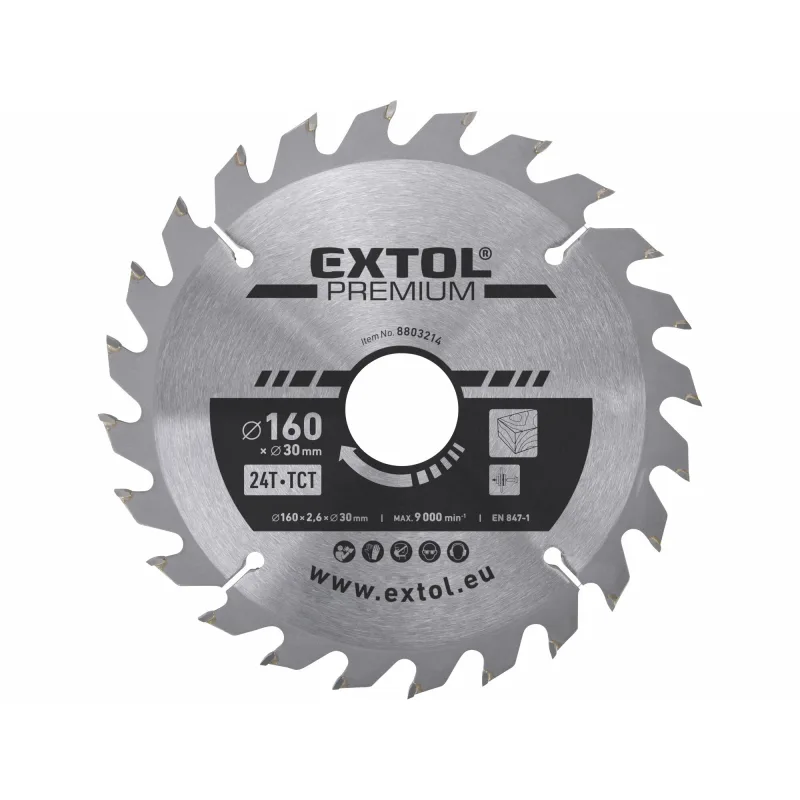 Kotúč pílový s SK plátkami, Ø160x2,8x30mm, 24z, EXTOL PREMIUM