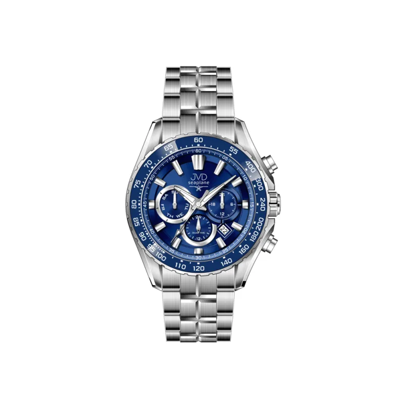 JVD Pánské ocelové vodotěsné ocelové hodinky - chronograf JVD JE1016.2 modrý číselník
