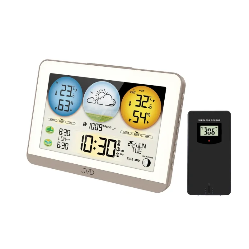 JVD Bílá digitální rádiem řízená meteorologická stanice JVD RB3409 