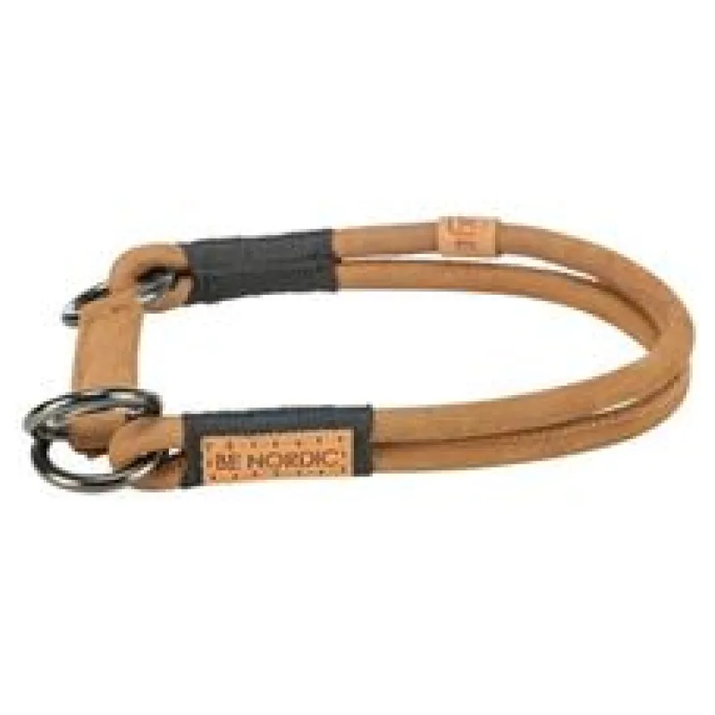 BE NORDIC kulatý polostahovací kožený obojek, hnědá XS-S: 30 cm/ 5 mm