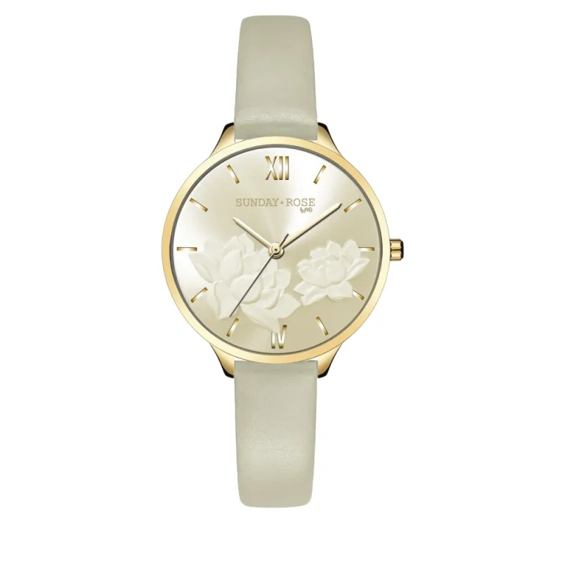SUNDAY ROSE Dámské luxusní designové hodinky SUNDAY ROSE Fashion Pastel Beige SUN-F16
