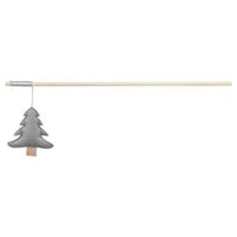 Vánoční hrací prut se stromkem a catnipem, filc/dřevo, šedá 1ks/48cm