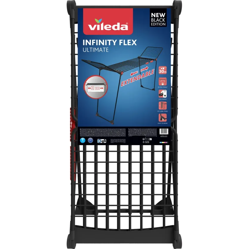 Sušiak na prádlo Vileda Infinity FLEX, skladací, čierny, 30 m