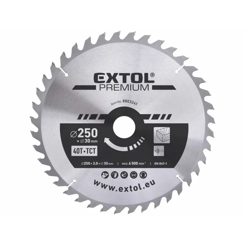 Kotúč pílový s SK plátkami, Ø250x3,2x30mm, 40z, EXTOL PREMIUM