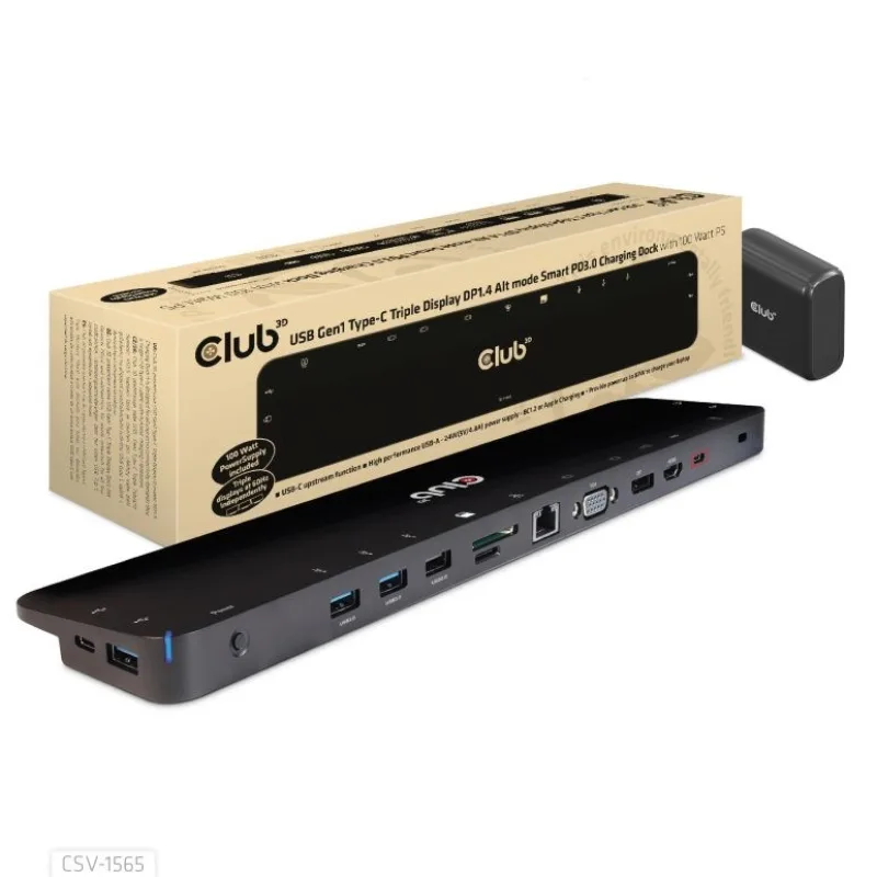 Club3D Dokovací stanice USB-C, Triple Display DP 1.4 Alt mode Smart PD3…