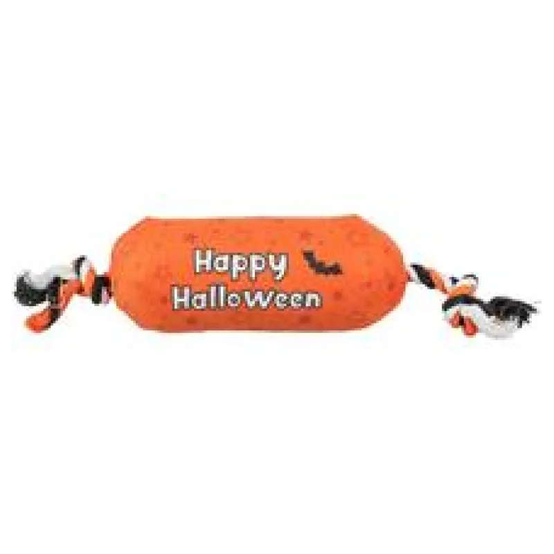 Válec HALLOWEEN, plyšová hračka se zvukem, na laně, oranžová - LIMITOVANÁ NABÍDKA 1 ks/30 cm