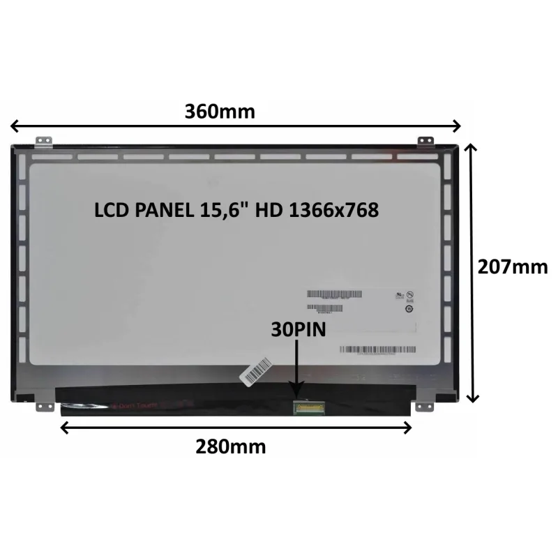 LCD PANEL 15, 6" HD 1366x768 30PIN MATNÝ / ÚCHYTY HORE A DOLE 77046770