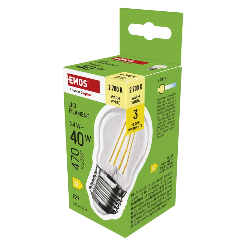 EMOS LED FLM MINI GL 3, 4 W (40 W) 470lm E27 WW 1525743210