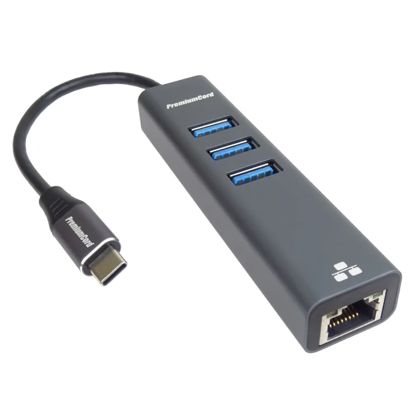PREMIUMCORD Adaptér USB-C na Gigabit 10/ 100/ 1000Mbps + 3x USB3.0…