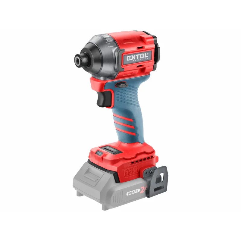 Uťahovač rázový aku Share20V, bez aku, 1/4" šesťhran na bity, 230Nm, bezuhlíkový motor, EXTOL PREMIUM