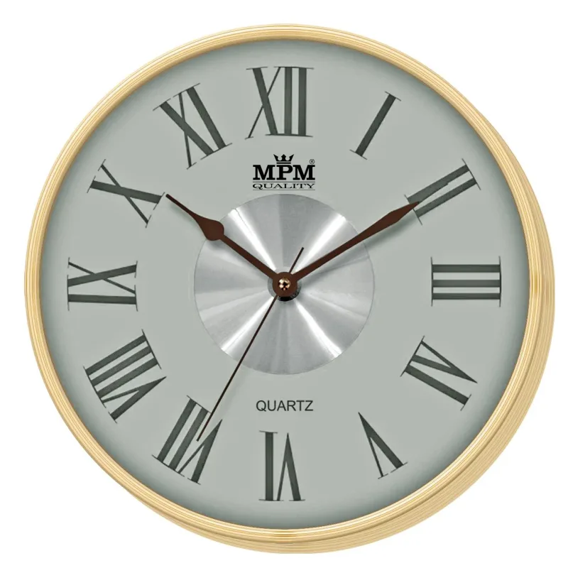 MPM Světle hnědé nástěnné kulaté hodiny MPM E01.2976.51.H