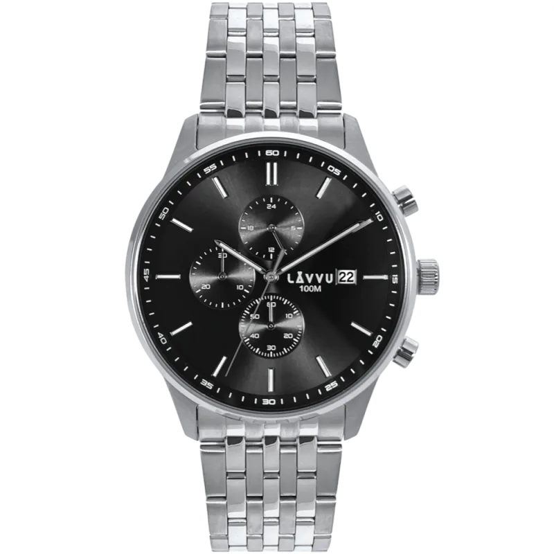 LAVVU Pánské hodinky YSTAD Chronograph Black s vodotěsností 100M LWM0251