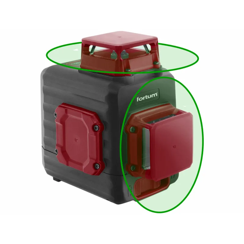 Laser líniový, krížový samonivelačný, zelený, 2D(1H360+1V360), Li-ion akumulátor, FORTUM