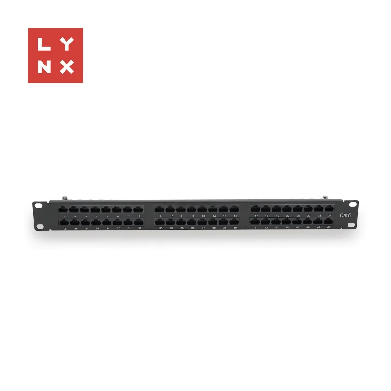 LYNX 19" patch panel 48-port, UTP Cat6, 50µ, nestíněný, černý LX-48…