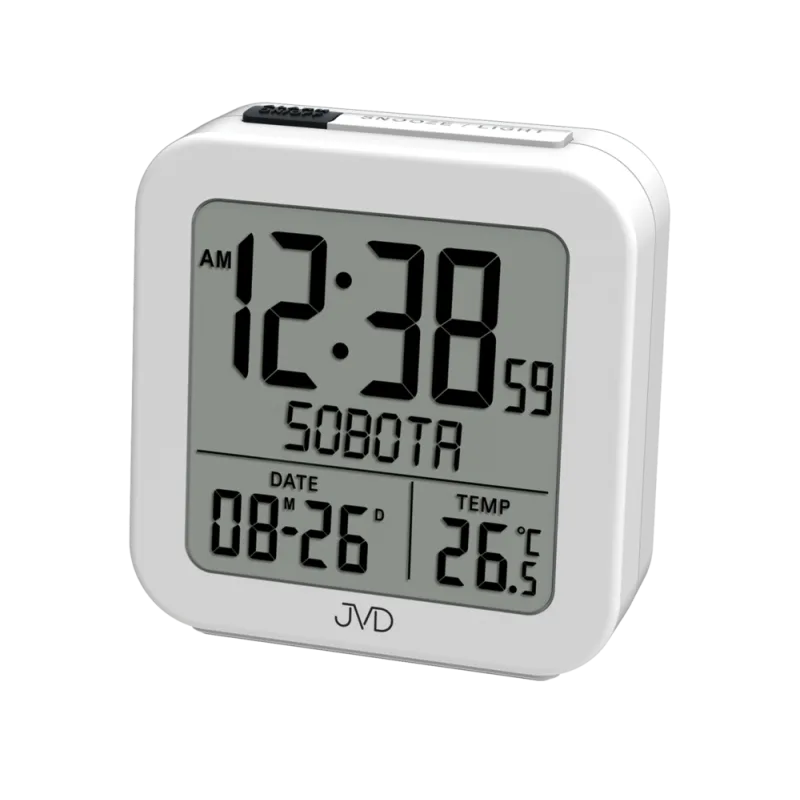 JVD Bílý digitální rádiem řízený budík s češtinou JVD RB9370.1
