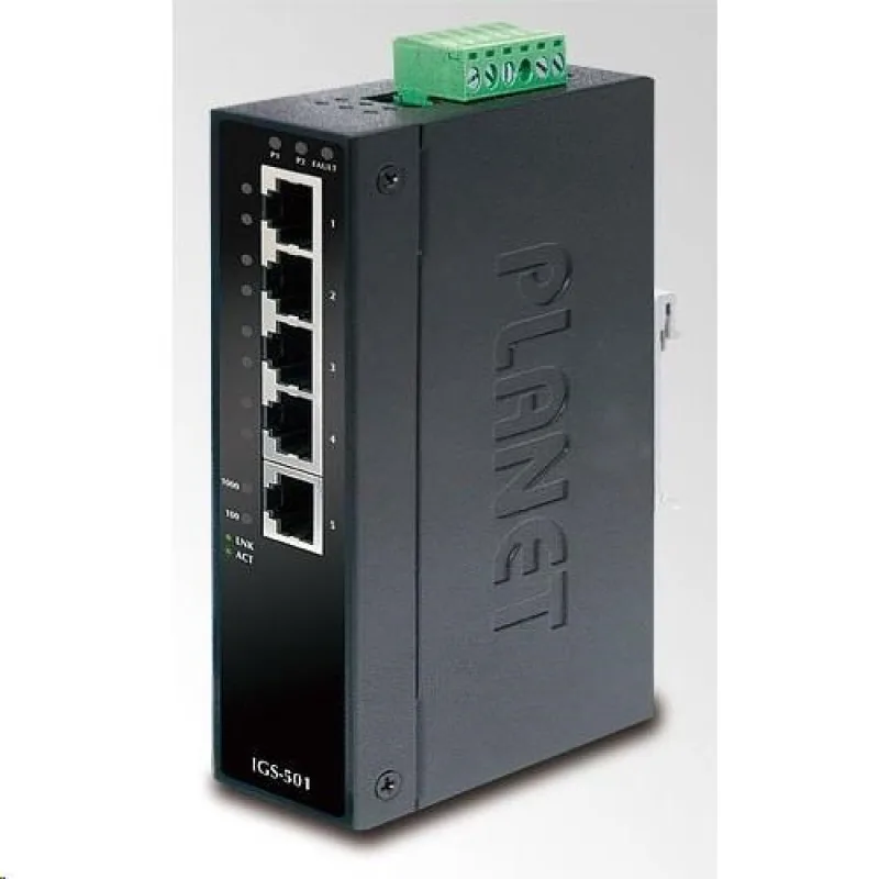 Planet switch IGS-501T, průmysl.verze 5x10/ 100/ 1000, DIN, IP30, -40…