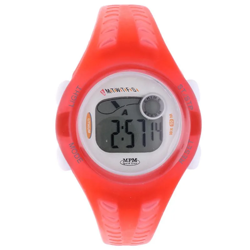 MPM Červené digitální hodinky MPM 126-D62522LUZ005004+plyš