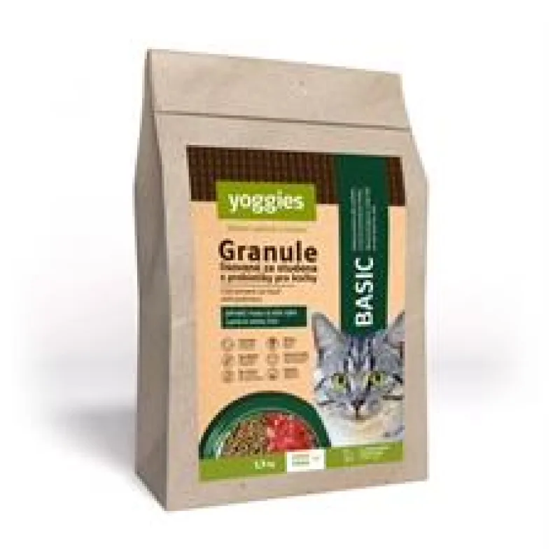 Yoggies Cat "Basic" granule pro kočky, lisované za studena s probiotiky 1,2 kg