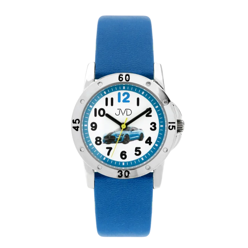 JVD Dětské modré chlapecké náramkové hodinky se závodním autem JVD J7204.3