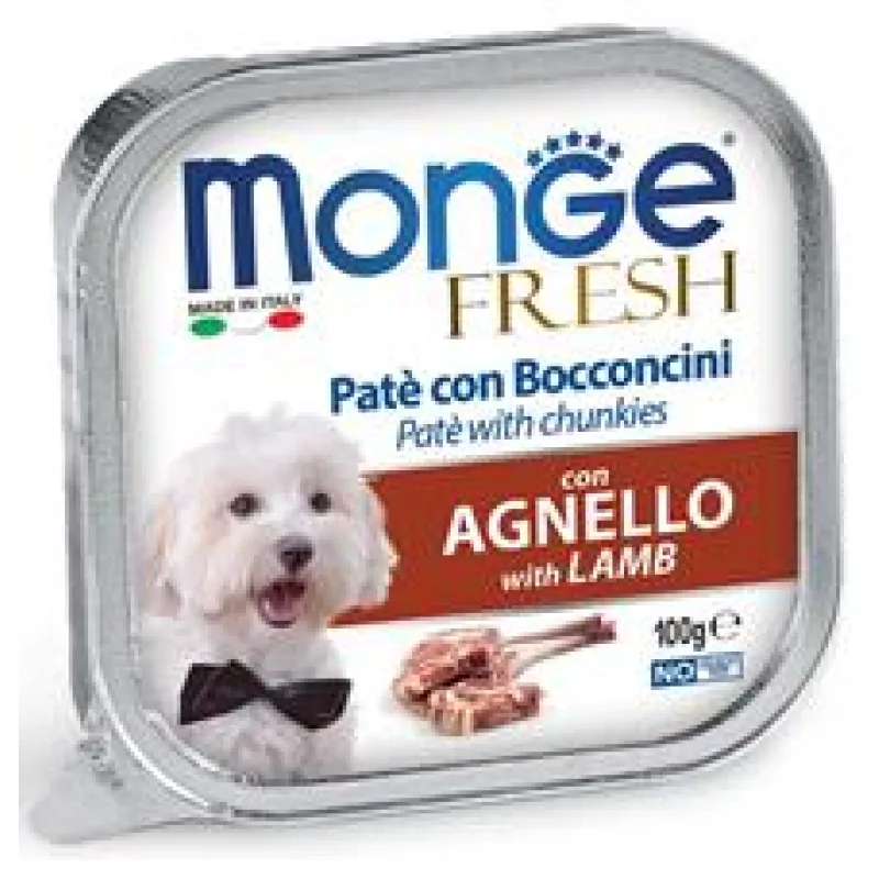 MONGE FRESH - paštika a kousky s jehněčím pro psy 100g