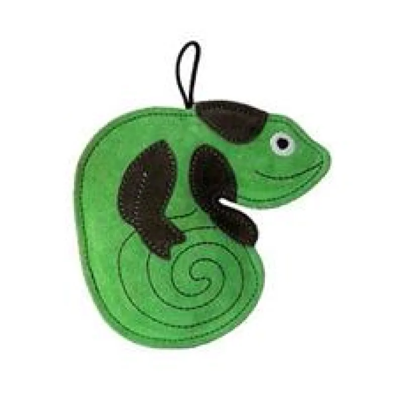 Hračka pes LEATHER CHAMELEON kůže,zelená Kiwi 16 cm