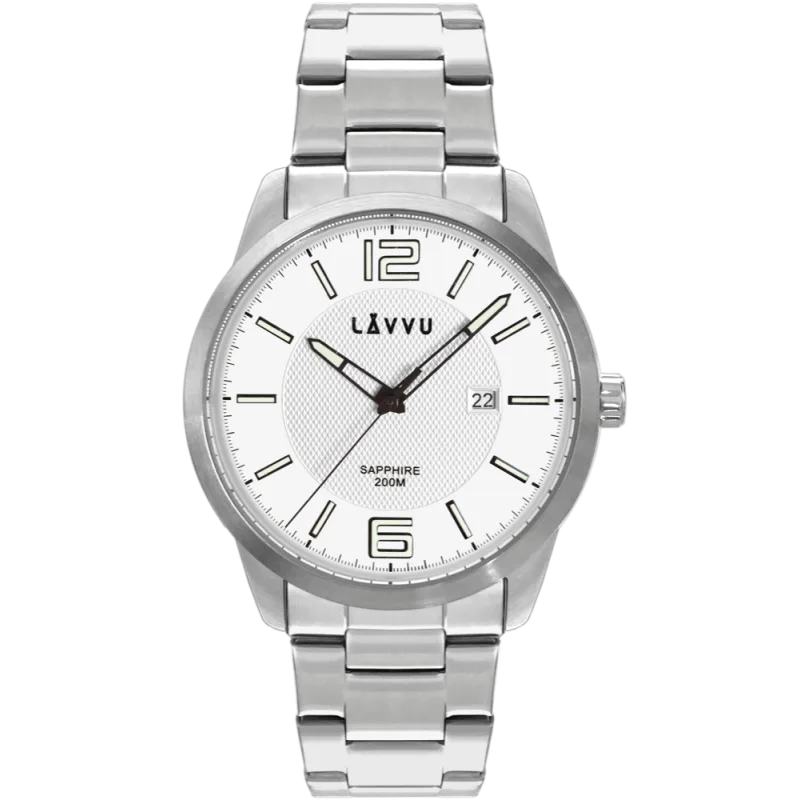 LAVVU 20 ATM Pánské hodinky se safírovým sklem LAVVU DYKKER Silver LWM0190 vodotěsné