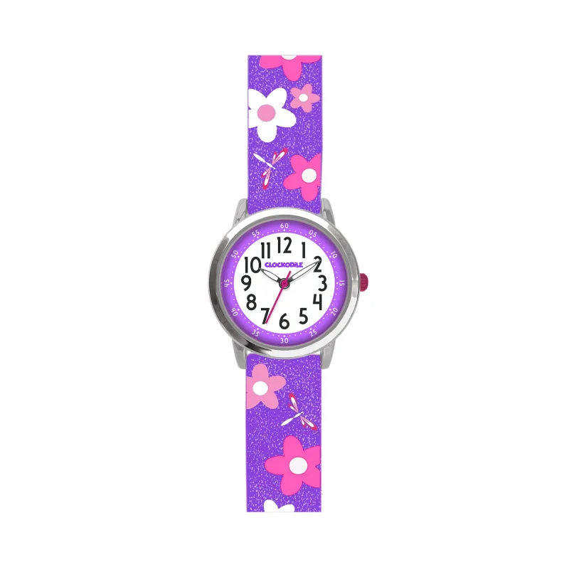Květované fialové dívčí hodinky CLOCKODILE FLOWERS se třpytkami CWG5021
