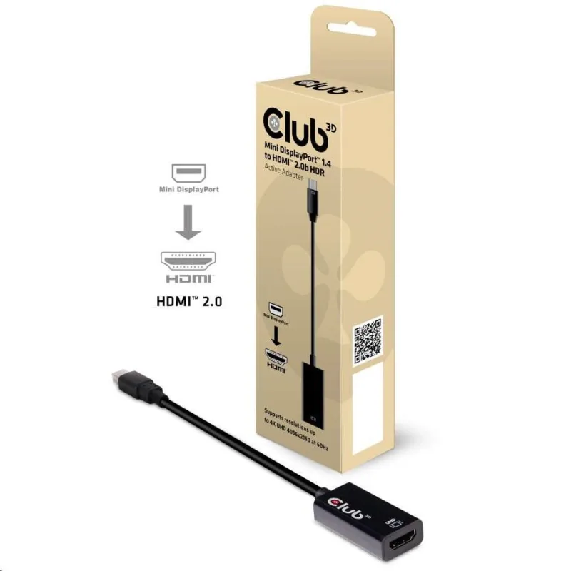 Club3D Adaptér aktívny mini DisplayPort 1.4 na HDMI 2.0b, HDR (M/ F), …