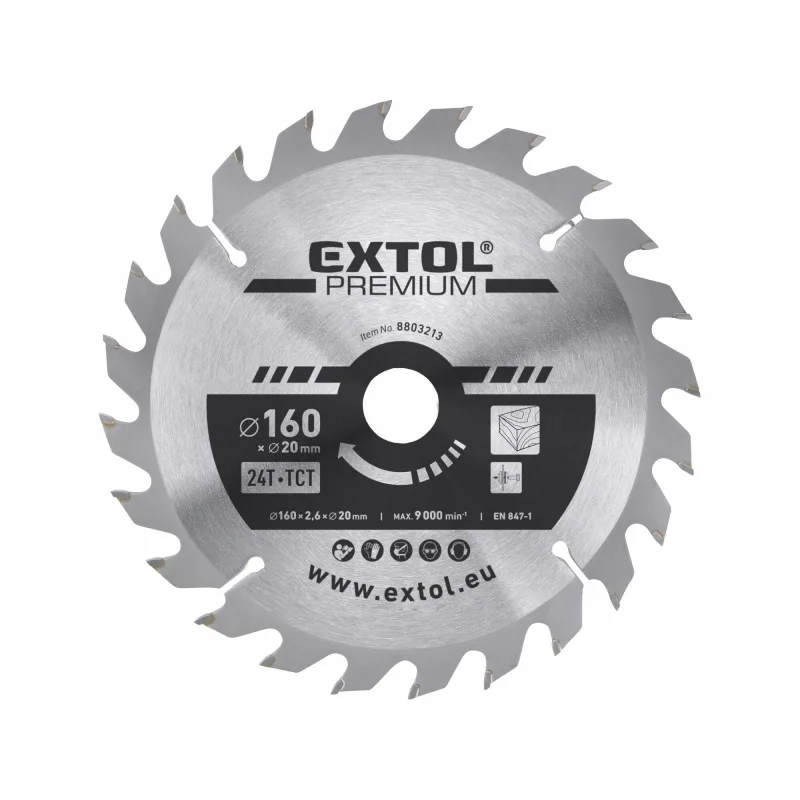 Kotúč pílový s SK plátkami, Ø160x2,8x20mm, 24z, EXTOL PREMIUM