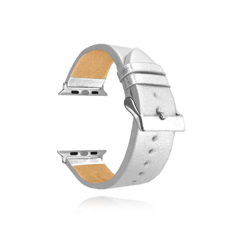 MINET Stříbrný kožený řemínek Top Grain pro APPLE WATCH 38-40 mm MSXAZS1