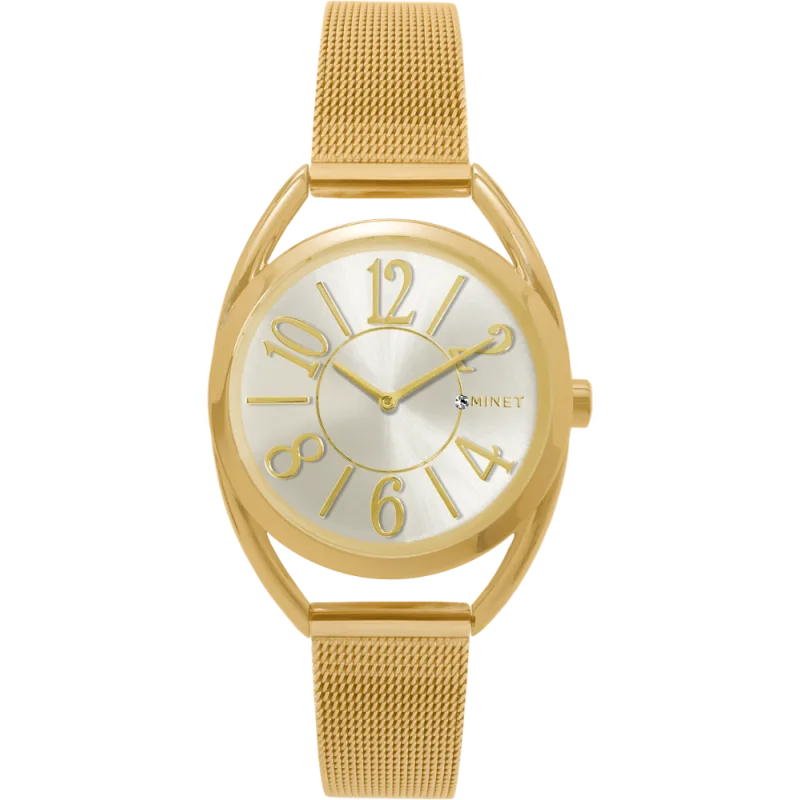 MINET Zlaté dámské hodinky s čísly MINET ICON GOLD MESH MWL5088