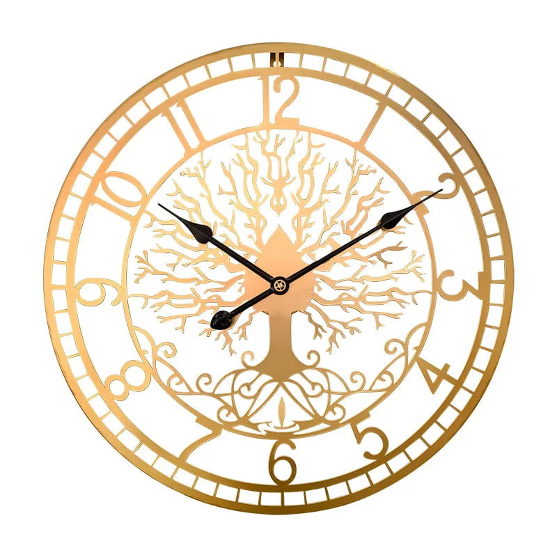 MPM Velké designové kovové nástěnné hodiny o průměru 60 cm MPM Tree of life - zlaté E04.5457.80