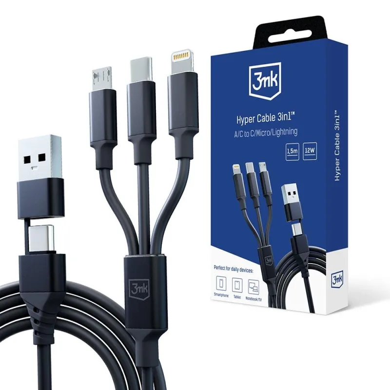 3mk nabíjecí kabel - Hyper Cable 3in1 A/ C to C/ Micro/ Lightning 1.5m, …