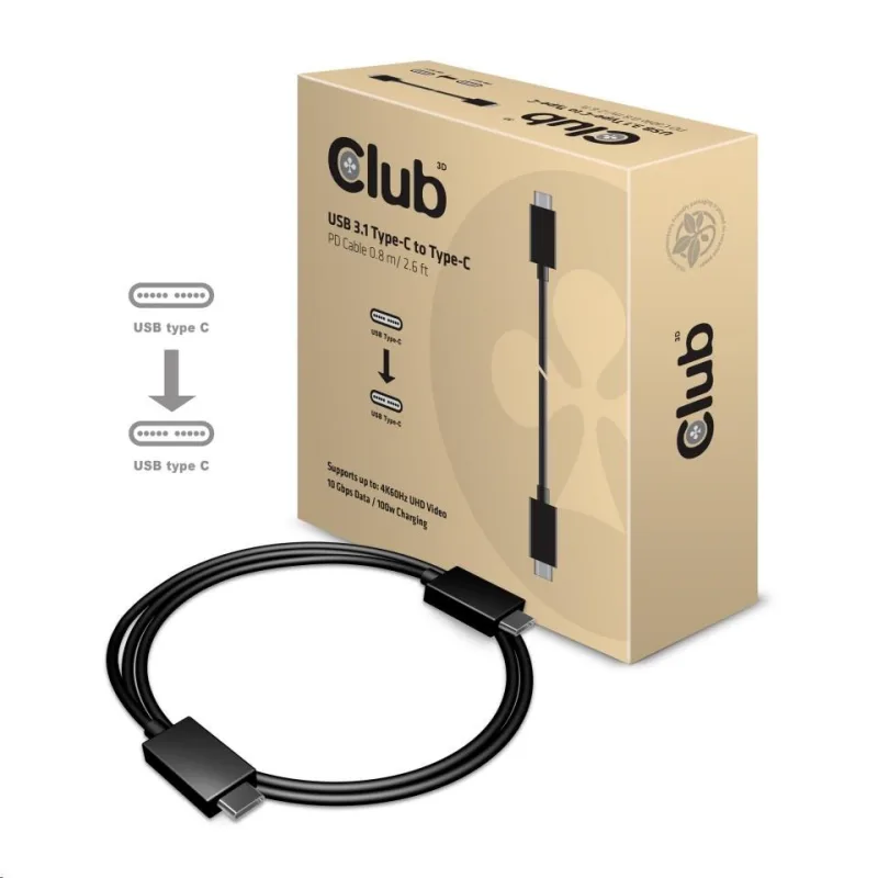 Club3D Kabel USB 3.1 typ C Gen2 4K60Hz UHD Power Delivery 100W, (M/ M), …