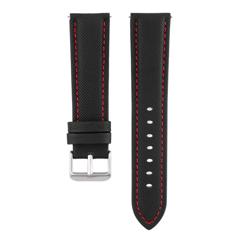 PRIM Kvalitní prošívaný kožený řemínek PRIM RB.13231 (22 mm) - černý/červený RB.13231.2220.9020.L1