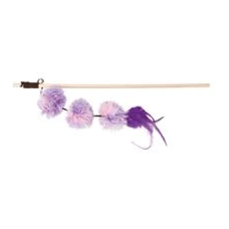 Vábnička/prut s pompon míčky a peřím, 40cm