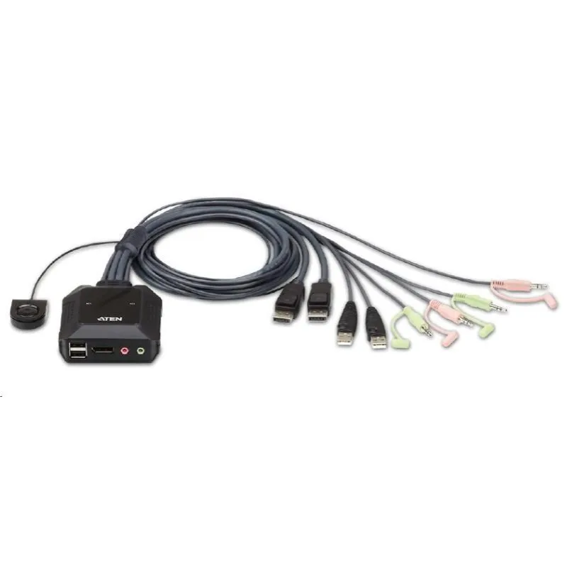 ATEN 2-portový DisplayPort KVM s káblovým prepínačom, zvuk CS-22DP