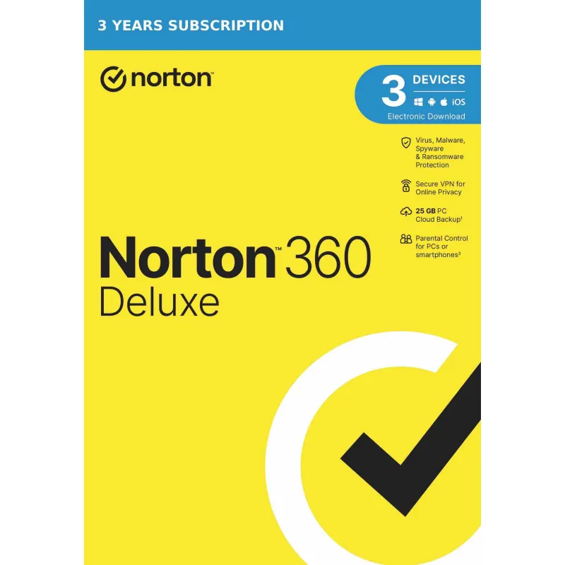 NORTON 360 DELUXE 25GB +VPN 1 používateľ pre 3 zariadenia na 3 roky ESD…