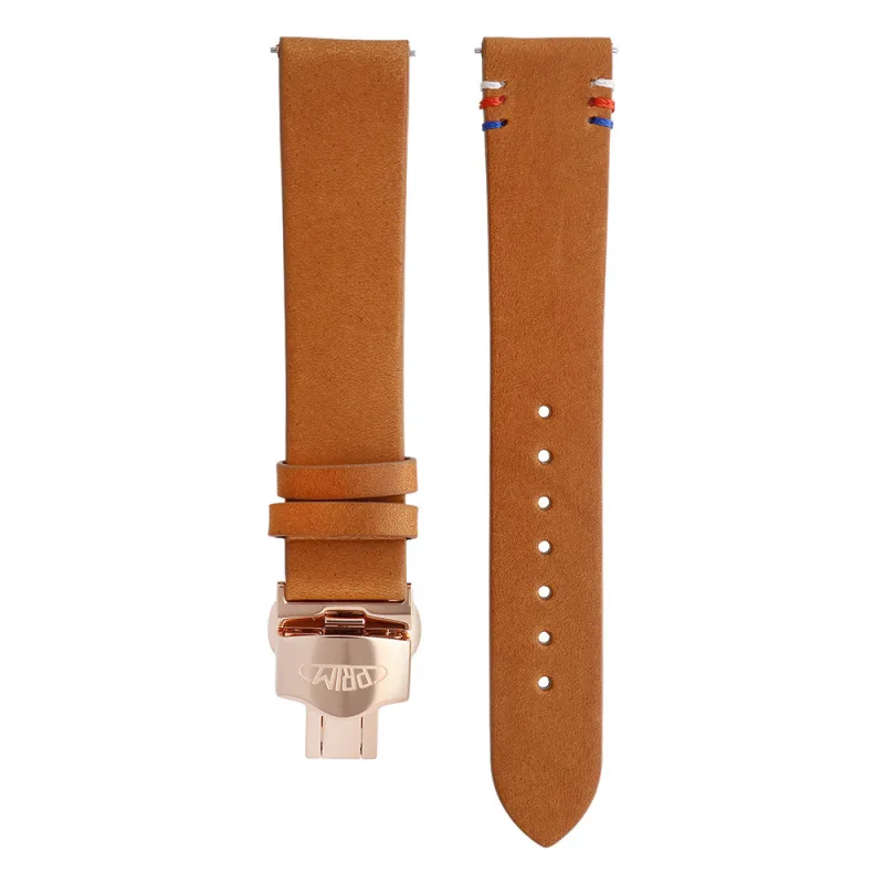 Ručně šitý kožený řemínek PRIM k modelu hodinek PRIM Symbol T.G.M. RB.13227 (20 mm) - světle hnědý/růžově pozlacený RB.13227.2018.5151.L