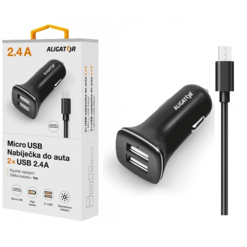 ALIGATOR Ponúka. do auta microUSB 2, 4A TCH čierna CHA0002