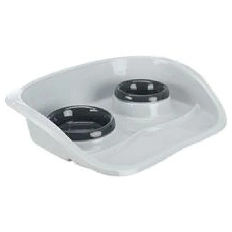 Plastový bar se 2 miskami (0,25 l/ 9cm a 0,3 l/11cm), 46x11x30 cm, šedá/různé 1 se