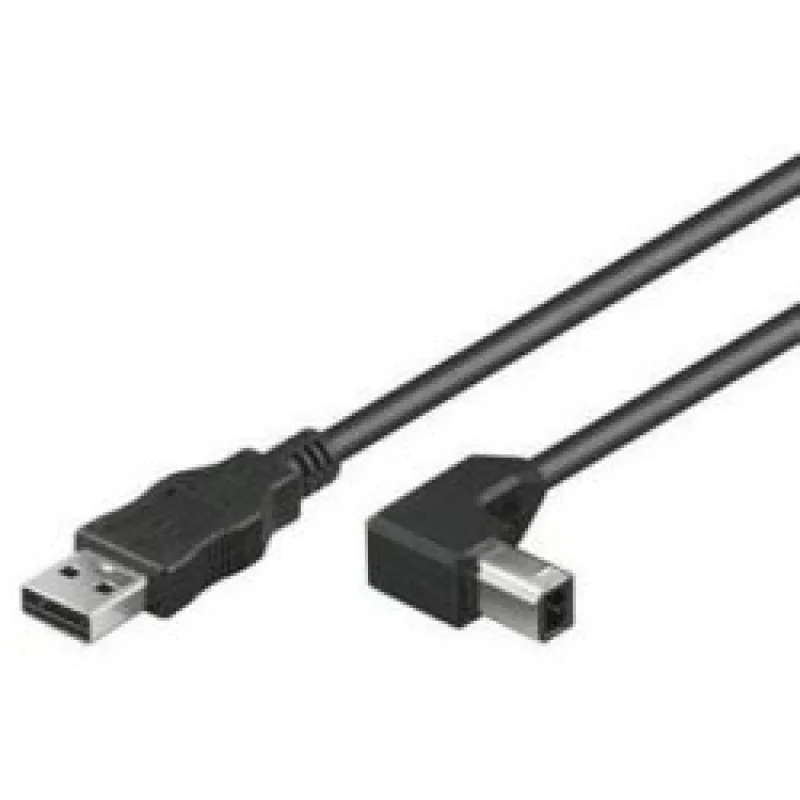 PremiumCord Kábel USB 2.0, A-B, 2m so zahnutým USB-B konektorom 90°…