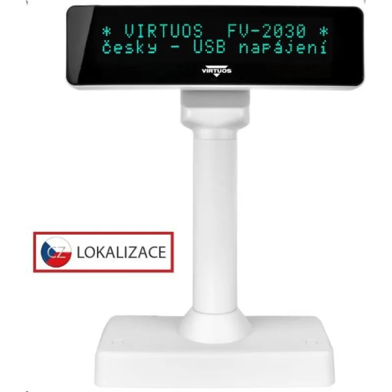 Virtuos VFD zákaznícky displej Virtuos FV-2030W 2x20 9mm, USB, biely…