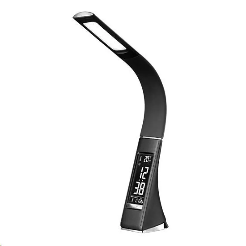 Solight LED stolní lampička s displayem, 6W, 4100K, kůže, černá WO46-B