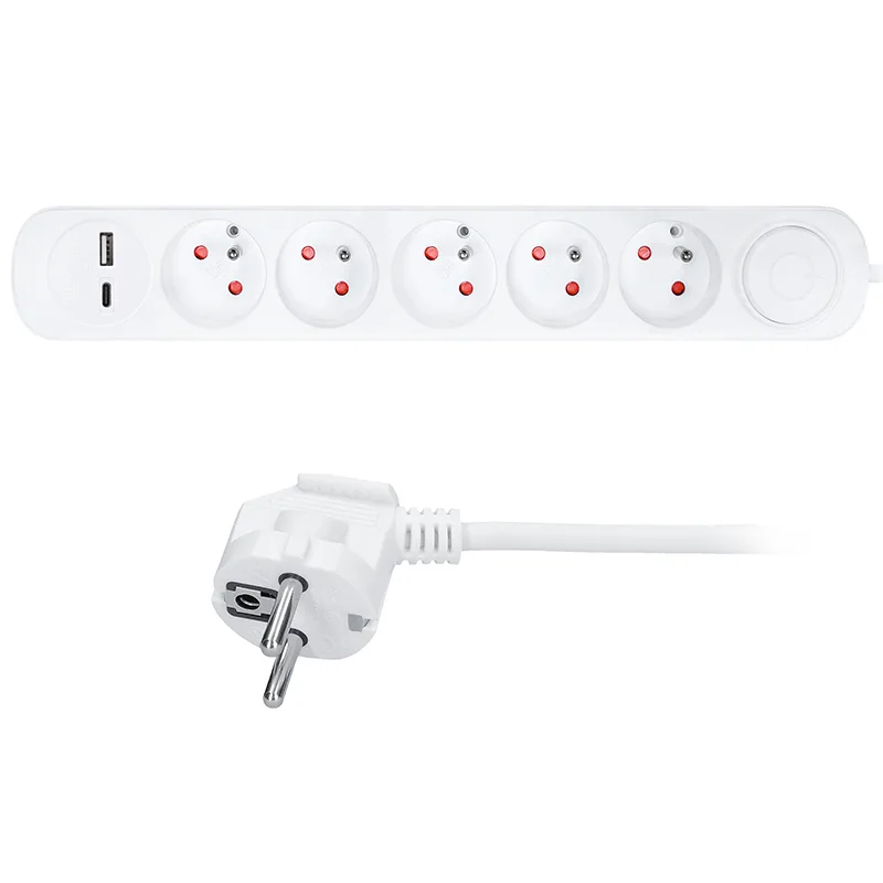 Solight prodlužovací přívod 5 zásuvek, USB A+C nabíječka 12W, 3m, 3…