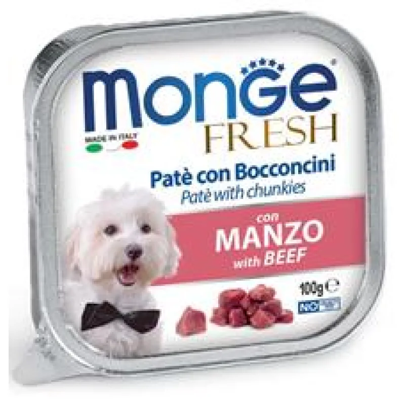MONGE FRESH - paštika a kousky s hovězím pro psy 100g