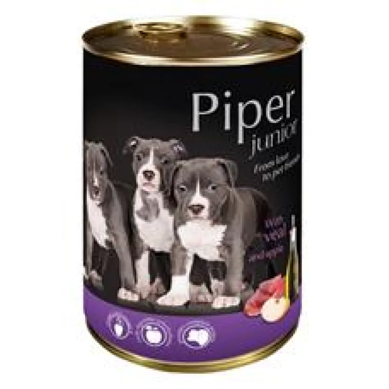 PIPER JUNIOR s telecím a jablky, konzerva pro štěňata 400 g
