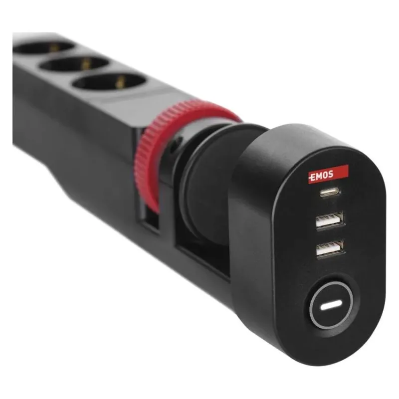 EMOS Predlžovací kábel 16A (3zás.+ vypínač + 3 USB A+C) 1,5M Čierny FIX…
