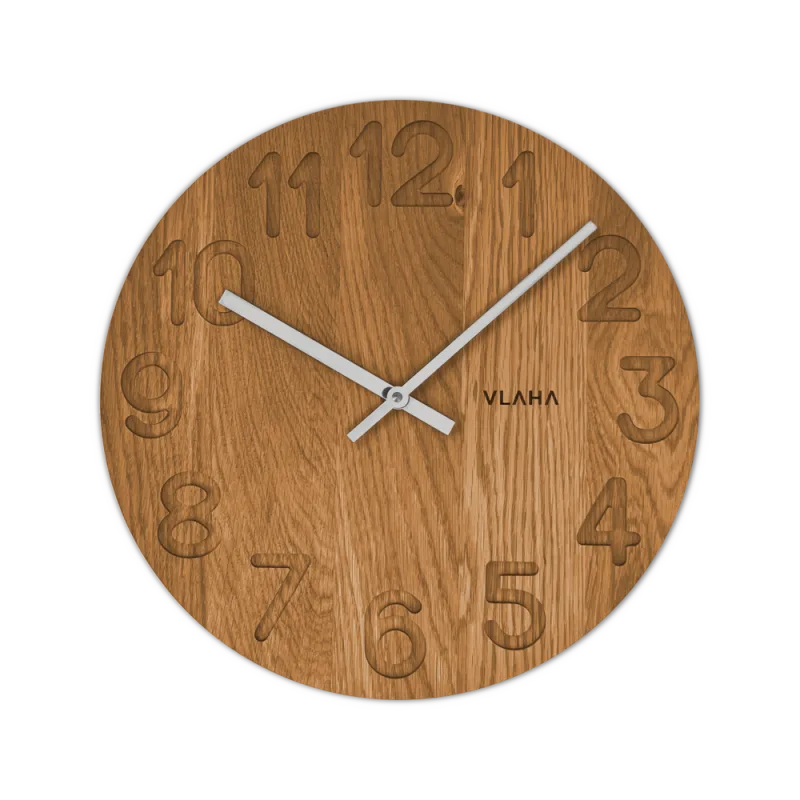 VLAHA Designové dřevěné hodiny OAK vyrobené v Čechách se stříbrnými ručkami ⌀34cm VCT1124