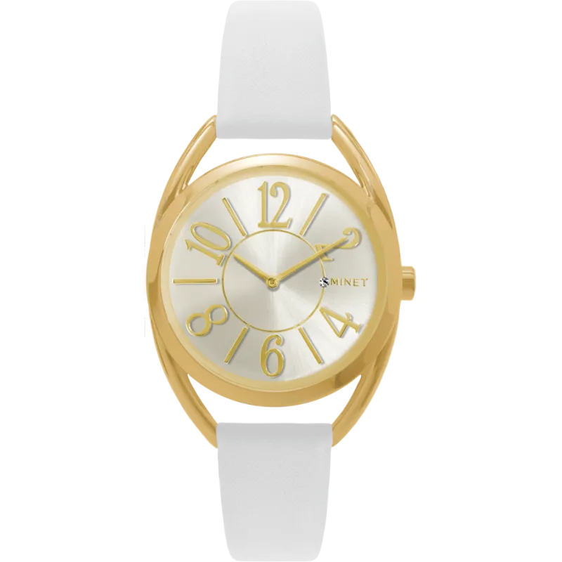 MINET Bílo-zlaté dámské hodinky s čísly MINET ICON WHITE CHARM MWL5089